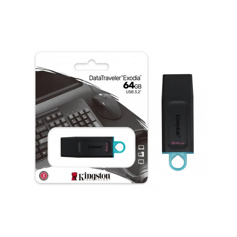 Pendrive Kingston Exodia 64Gb USB 3.2 Gen.1 / Negro-Azul / DTX/64GB
