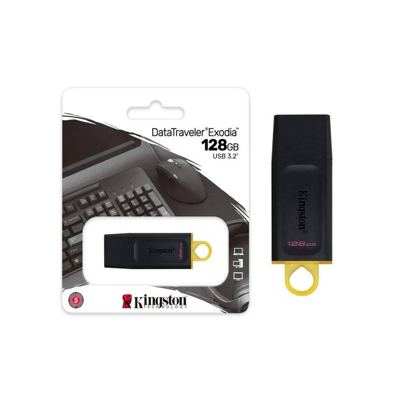 Pendrive Kingston Exodia 128Gb USB 3.2 Gen.1 / Negro-Amarillo / DTX/128GB