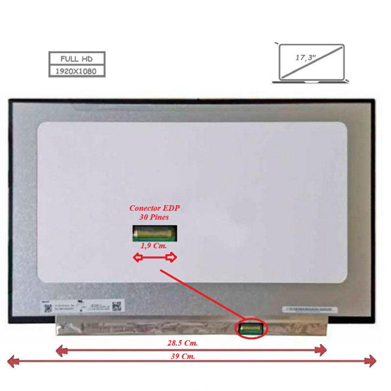 Pantalla para portátil LED 17.3\ Slim 30 Pines Full HD Sin Brackets"