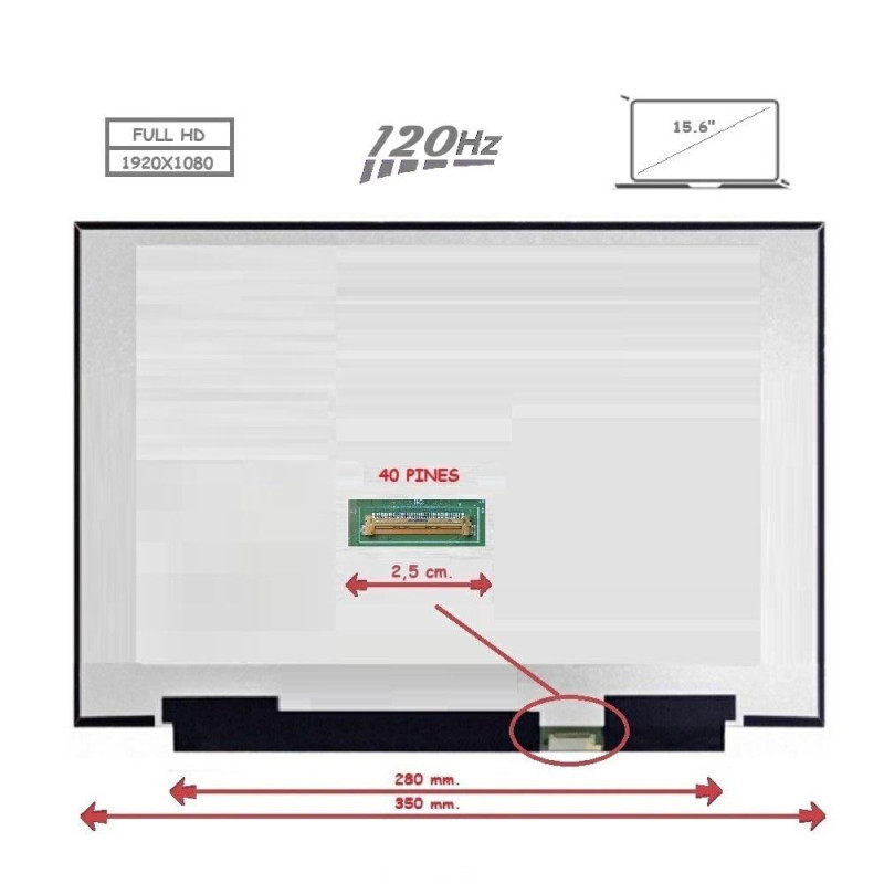 Pantalla para portátil LED 15.6\ Slim 40 Pines Full HD IPS Sin Brackets 120Hz"