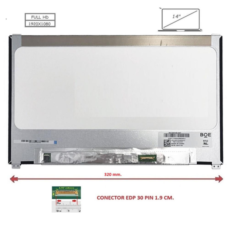 Pantalla compatible para portátil LED 14\ SLIM 30 Pines FULL HD Brackets inferiores"