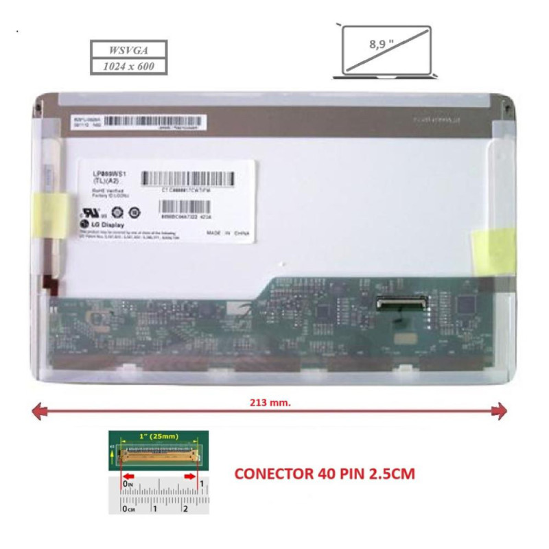 Pantalla compatible para portátil LED 8.9\ 40 Pines WSVGA"