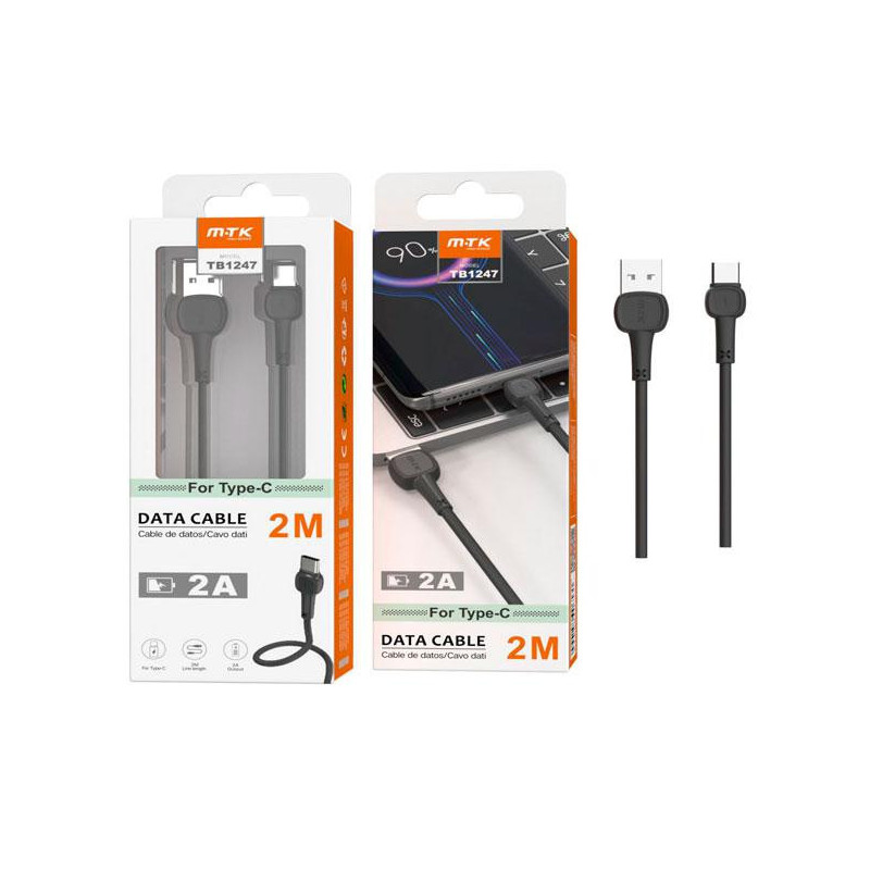 Cable Datos USB 2.0 a Type-C / 2m / 2.4a / TB1247 / Negro / One+