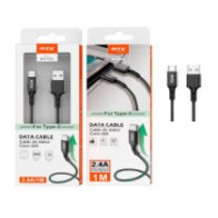 Cable datos USB 2.0 a Type-C / 1m / 2.4a / Aluminio / Trenzado / Bt763 / Negro / MTK