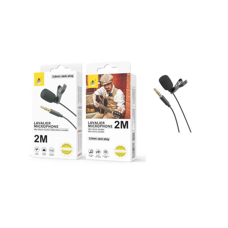 Microfono con clip solapa NR9143 / 2m / Negro / One+