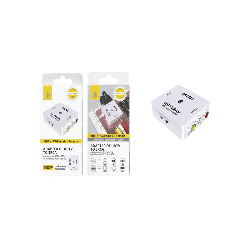 Adaptador Video Hdmi a Rca Av / 3xRca Hembra / 720p-1080p / Alimentacion Usb 5v 1a / NB1433 / ONE+