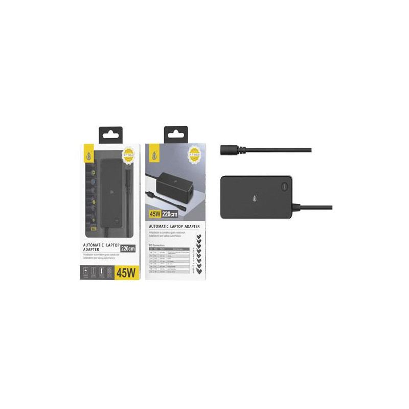 Cargador para portátil universal automático 45w / 8 conectores / 1.2m / AT962 / One +