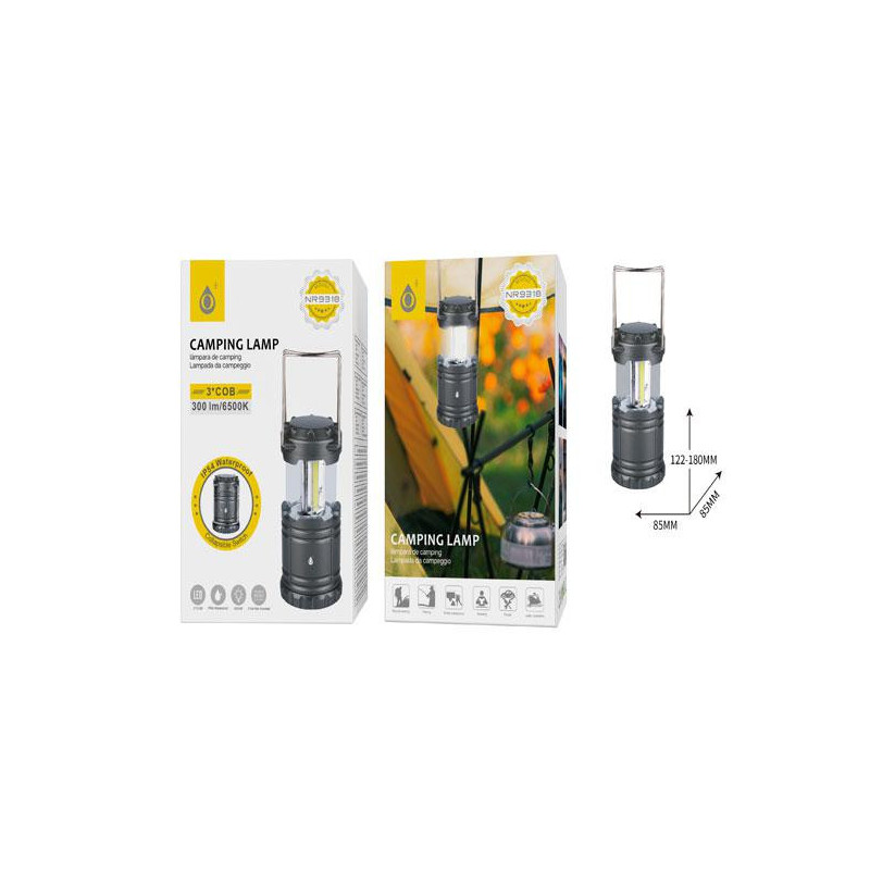Linterna camping plegable NR9318 LED / 300 lumenes / IP54 / Resistente al agua / 4 horas uso / Gris / 2903189
