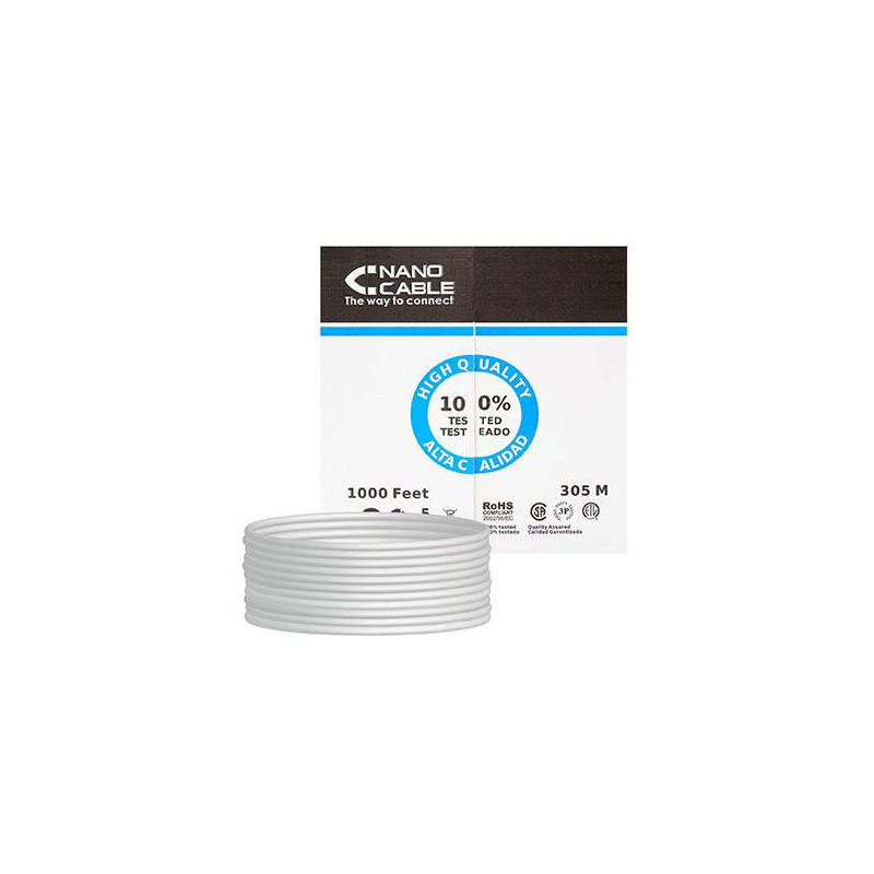 Bobina 305 metros interior Cat.5e UTP flexible awg24 / Gris / Nanocable / 10.20.0304-flex