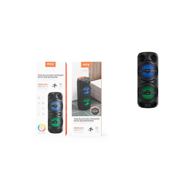 Altavoz Bluetooth 5.0 / TF4175 / 40w / 3600mah / Tws / Fm / Micro SD / Usb / Luces Led / Negro / Mtk