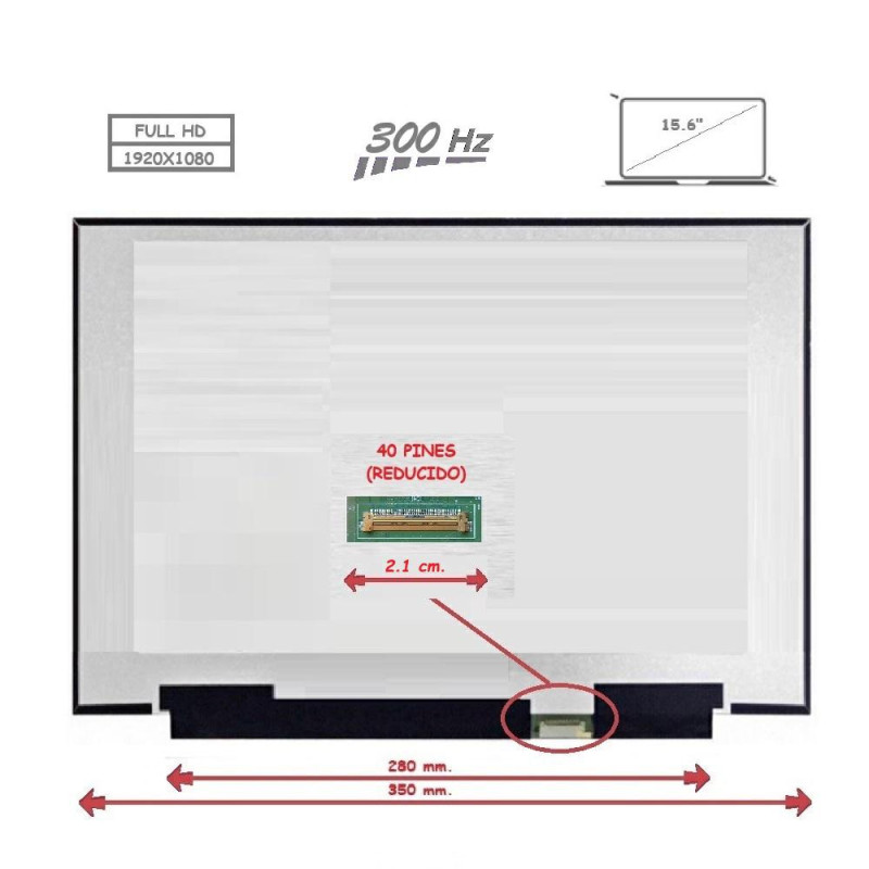 Pantalla para portátil LED 15.6\ Slim 40 Pines Full HD IPS 300hz Sin brackets"