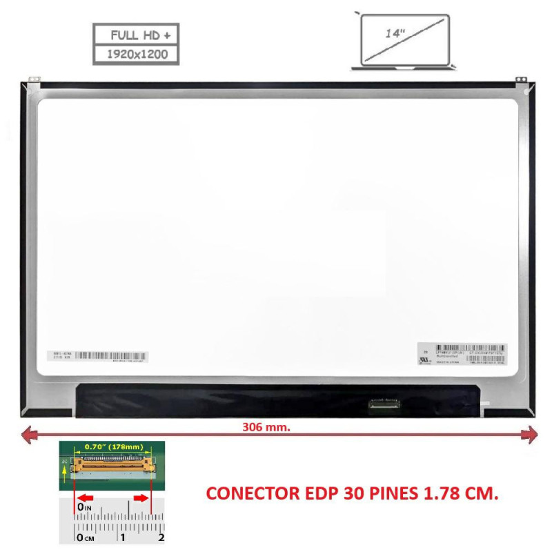 Pantalla compatible para portátil LED 14\ SLIM 30 Pines FULL HD+ Brackets Superiores Sin reborde"