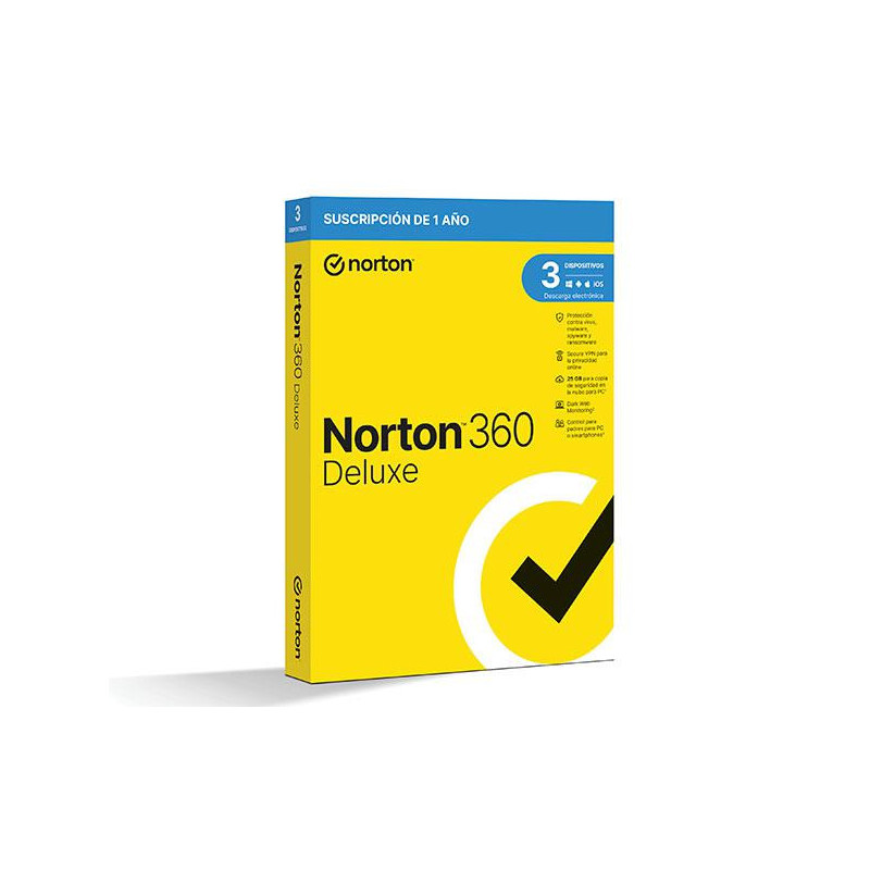 Antivirus Norton 360 Deluxe 25Gb / 1 Usuario / 3 Dispositivos / 1 Año / Box / 21436048
