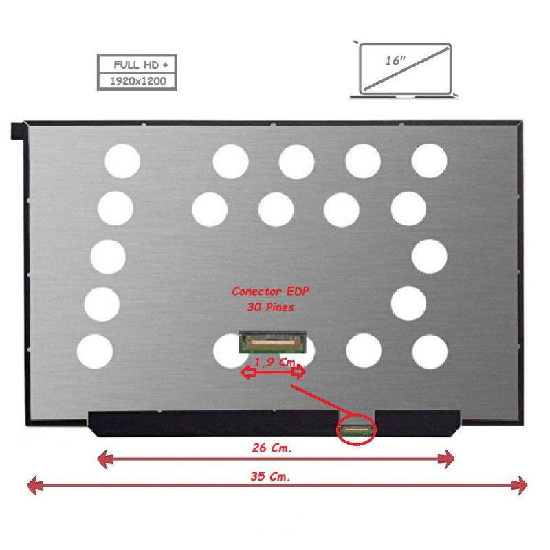 Pantalla para portátil LED 16\ Slim 30 Pines Full HD Sin Brackets 60 hZ"