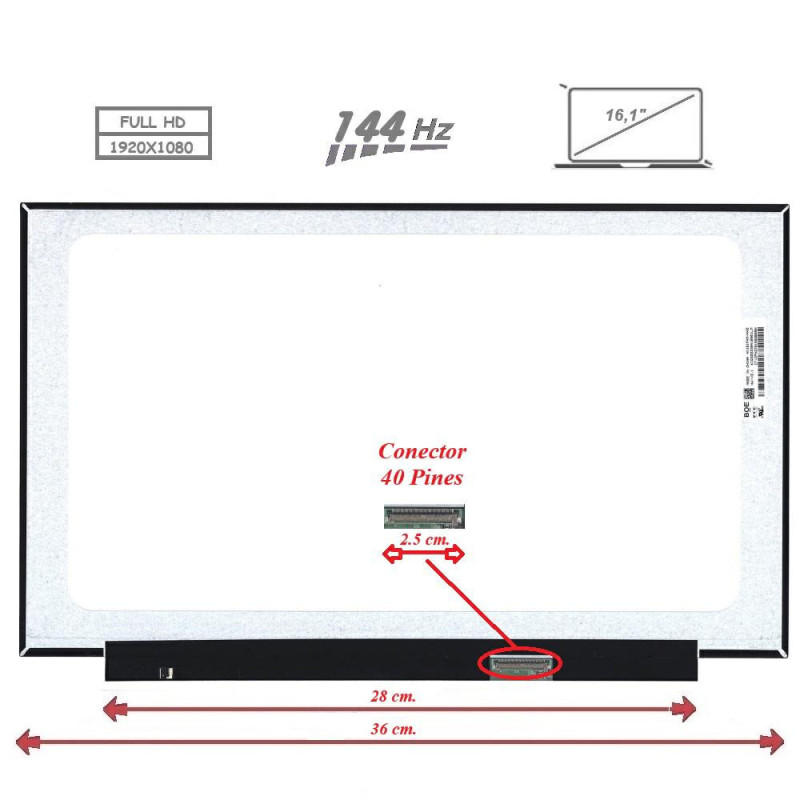 Pantalla para portátil LED 16.1\ Slim 40 Pines Full HD Sin Brackets 144 Hz"