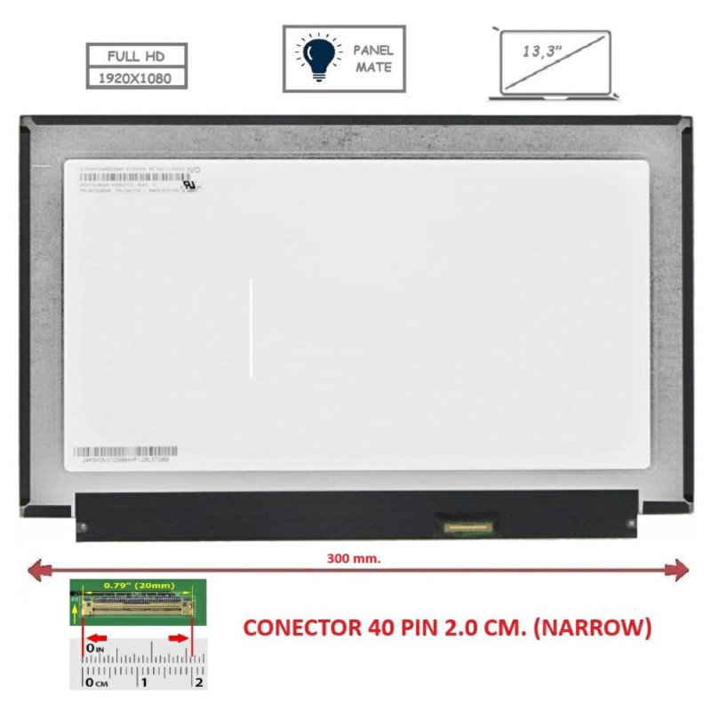 Pantalla compatible para portátil LED 13.3\ SLIM 40 Pines FULL HD Sin Brackets Mate"