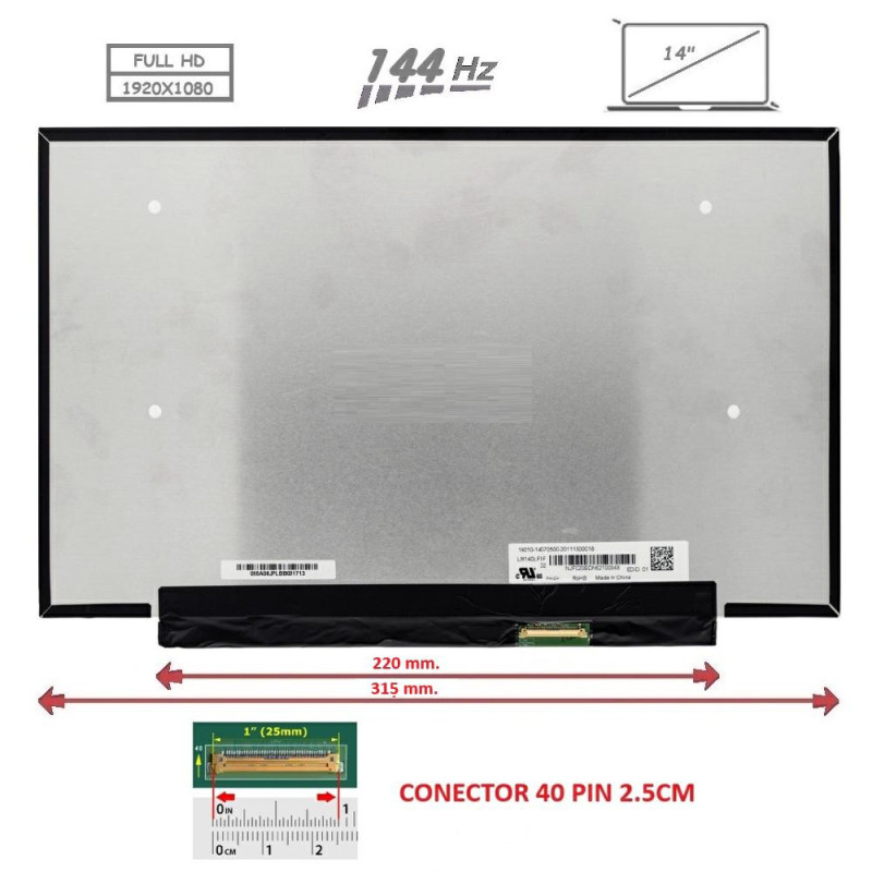 Pantalla compatible para portátil LED 14\ SLIM 40 Pines FULL HD Sin brackets 144 Hz"