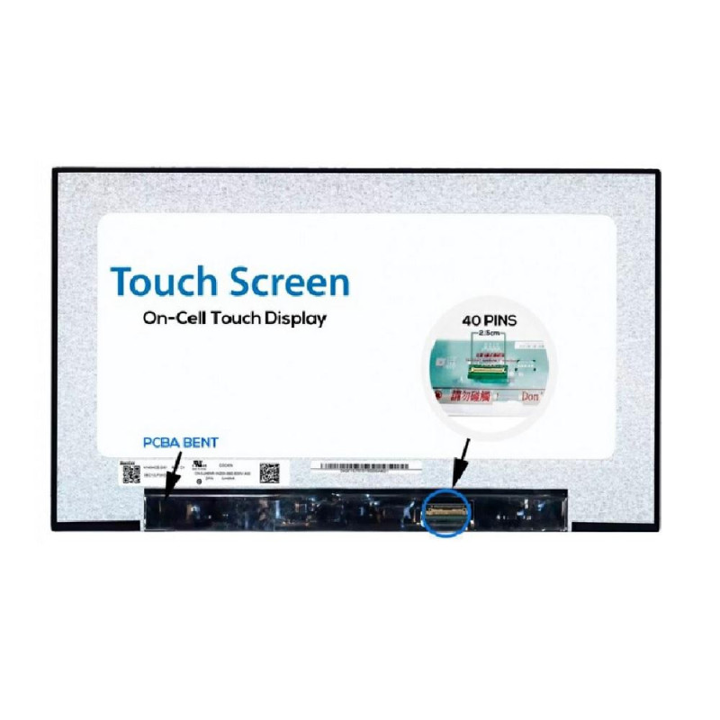 Pantalla para portátil LED 14\ 40 Pines Full HD Táctil Sin Brackets Conector Derecha"