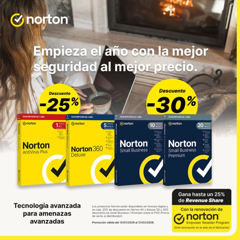 Promoción 25% Descuento Norton 360 Deluxe 50Gb / 1 Usuario / 5 Dispositivos / 1 Año / Box / 21433201