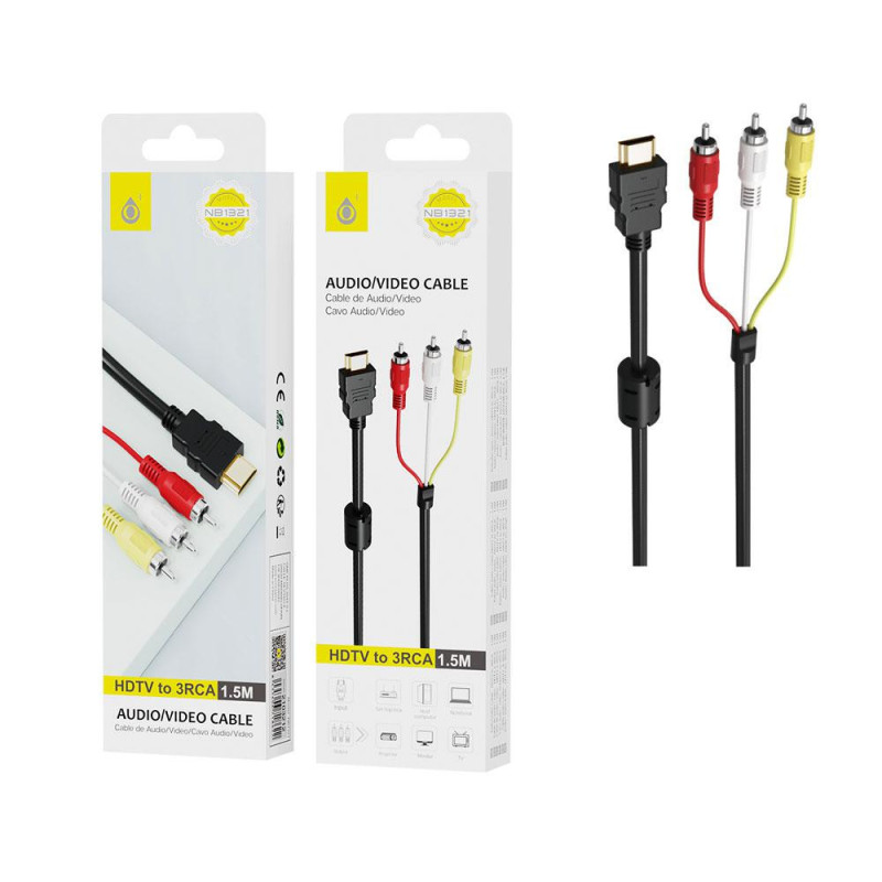 Cable adaptador HDMI a 3 RCA / 1.5 m / NB1321 / 2103212 / Negro / One +