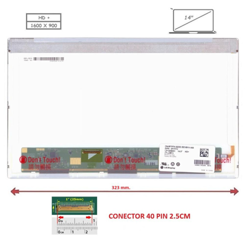 Pantalla compatible para portátil LED 14\ 40 Pines HD+"