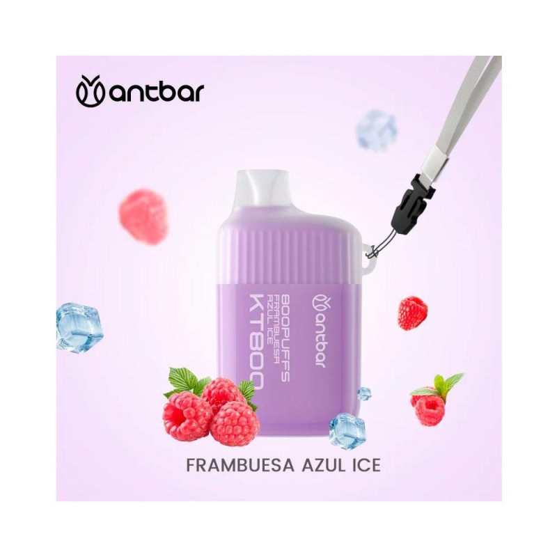 Vaper desechable Antbar KT800 Frambuesa Azul Ice / 20mg / 800 Caladas / Colgante Incluido