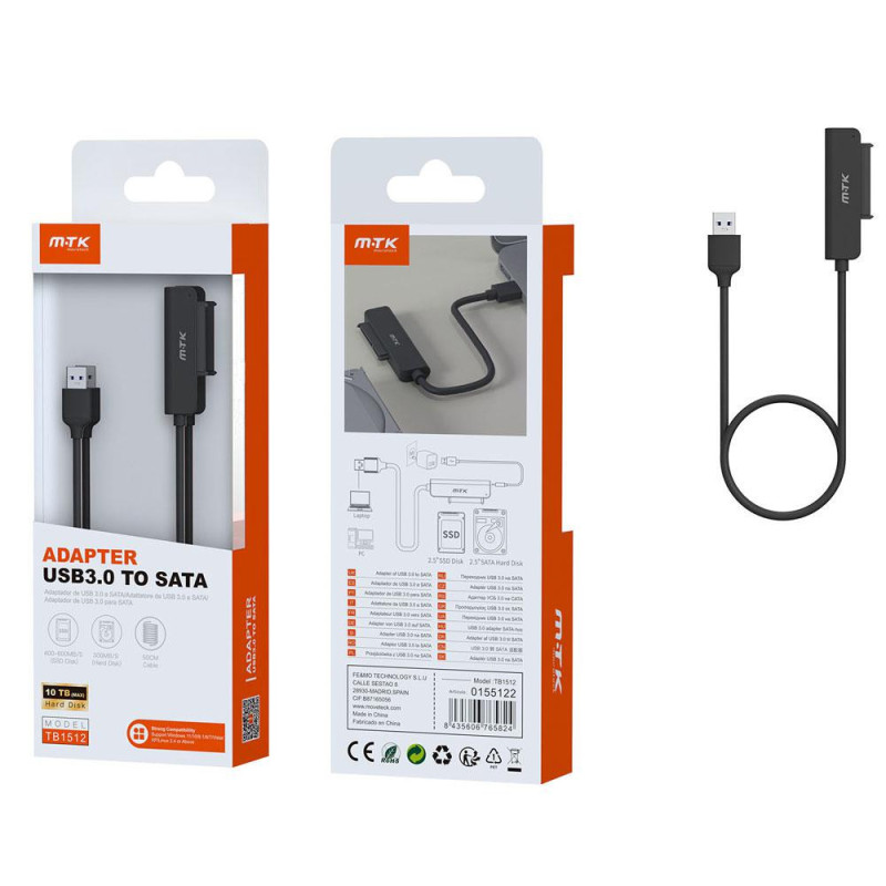 Cable adaptador USB 3.0 a Sata / SSD - HDD 2.5\ / 50 cm / TB1512 / MTK / 01551225"