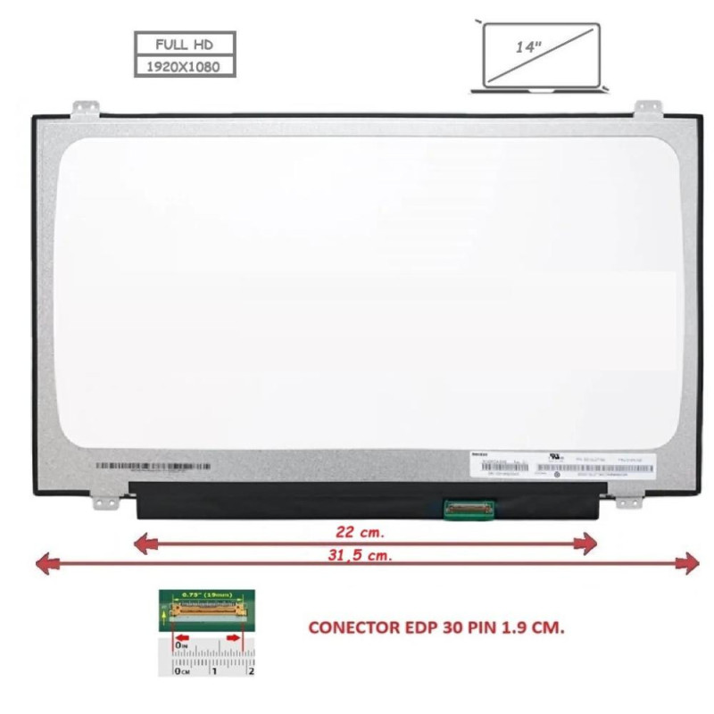 Pantalla compatible para portátil LED 14\ SLIM 30 Pines FULL HD Con brackets (ASUS)"