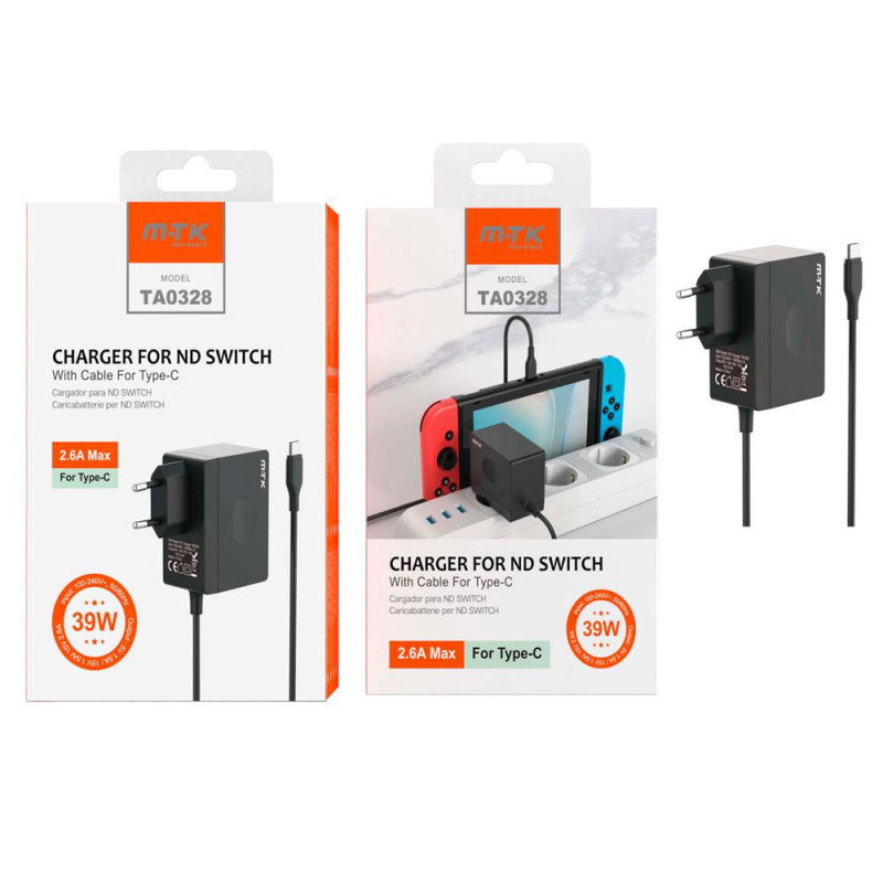 Cargador Nintendo Switch TA0328 / Type-C / 39W / 2.6A / Negro /  MTK