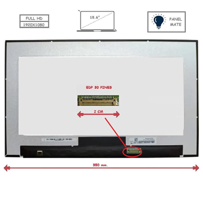 Pantalla para portátil LED 15.6\ Slim 30 Pines Full HD Sin Brackets / Mate / Sin Reborde / NV156FHM-N4V"