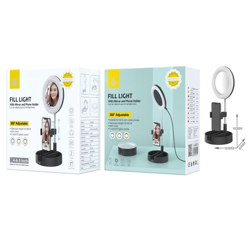 Anillo de Luz led de mesa / Espejo / NR9201 / Negro / Soporte Flexibles Movil / One+