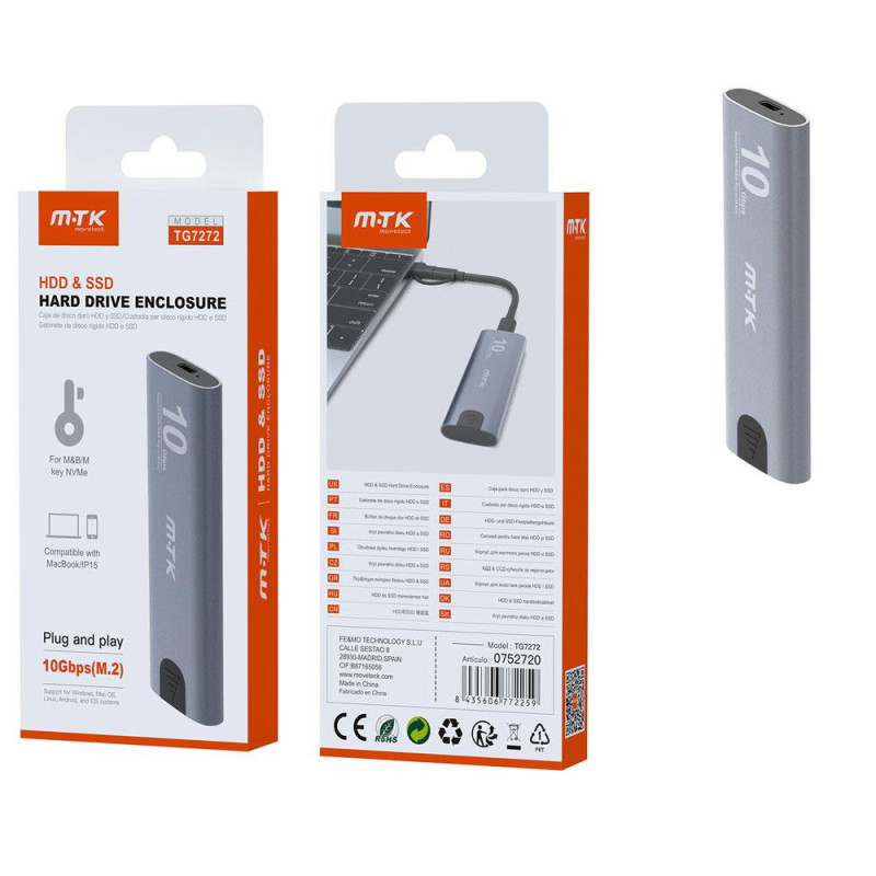 Caja externa SSD NVME Type-C / TG7272 / MTK / Plata / 0752720