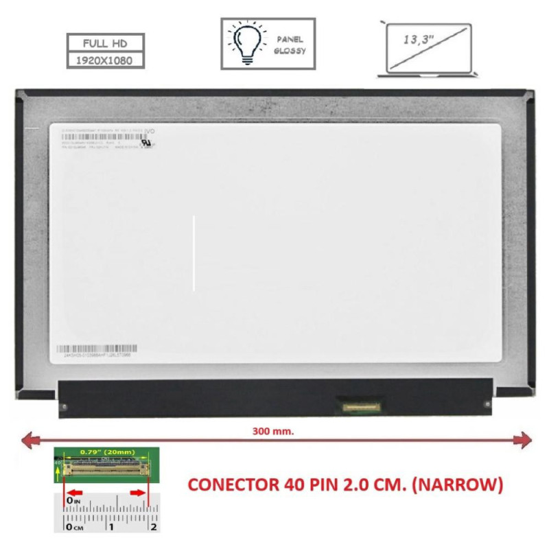 Pantalla compatible para portátil LED 13.3\ SLIM 40 Pines FULL HD Sin Brackets Brillo"