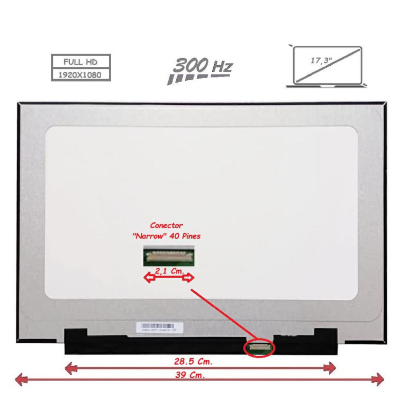 Pantalla para portátil LED 17.3\ 40 Pines Full HD 300Hz Sin Brackets"