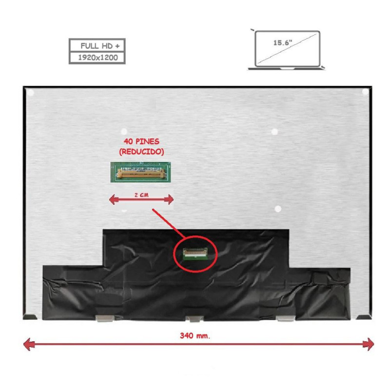 Pantalla para portátil LED 15.6\ 40 Pines Full HD+ Sin Brackets / Sin reborde"