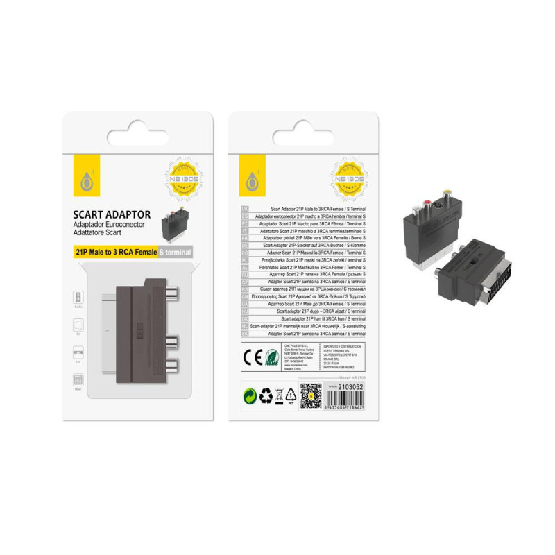 Adaptador Video Euroconector Scart a RCA / S-Video / NB1305 / Negro / One+ / 2103052