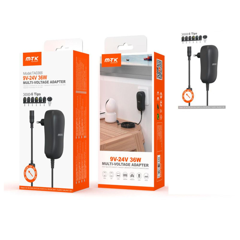 Cargador para portátil universal Manual 36W TA0366 / 6 conectores / 1.2m / Mtk / 0053662