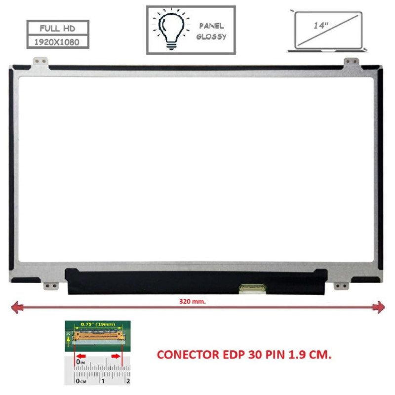 Pantalla compatible para portátil LED 14\ SLIM 30 Pines FULL HD Brillo"