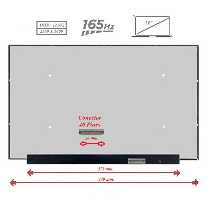 Pantalla para portátil LED 16\ Slim 40 Pines 2560x1600 165Hz Sin Brackets"