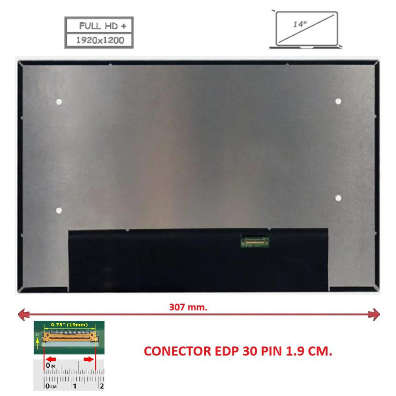Pantalla compatible para portátil LED 14\ SLIM 30 Pines FULL HD+ Sin reborde"
