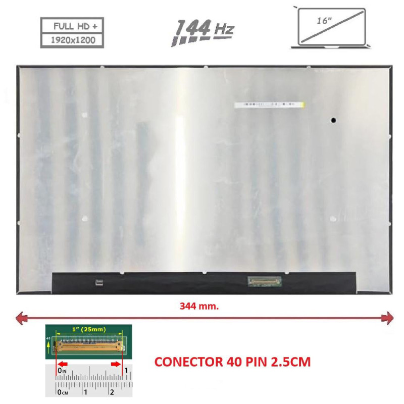 Pantalla para portátil LED 16\ Slim 40 Pines 1920x1200 Sin Brackets 144 Hz"