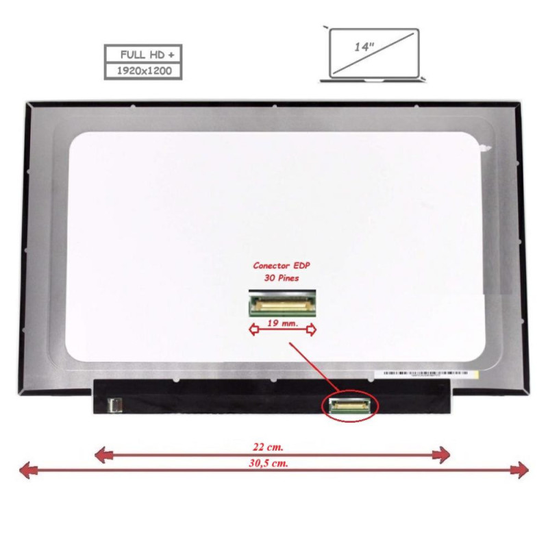 Pantalla para portátil LED 14\ Slim 30 Pines Full HD+ Sin Brackets Mate"