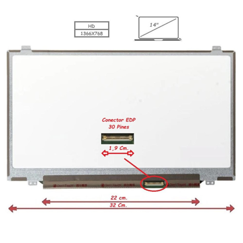 Pantalla para portátil LED 14\ Slim 30 Pines 1336x768 Ancho 32cm / Mate"