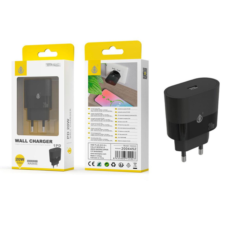 Cargador de red Type-C / PD 20W / Negro / NA0445 / One+ / 2004452