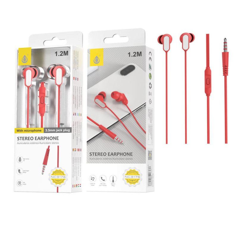 Auriculares con Microfono NC3176 / Jack 3.5mm / 1.2m / Rojo / One+ / 2301763