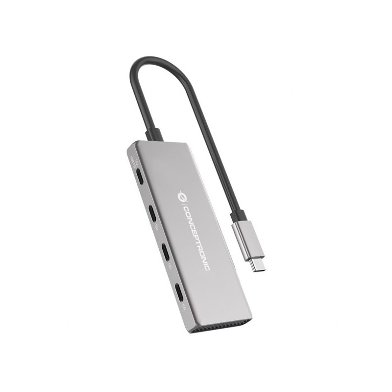 Hub usb 3.2 conceptronic hubbies16g 4-port usb 3.2 gen 2 hub, 10gbps, usb-c x 4, 100w usb pd, alumin