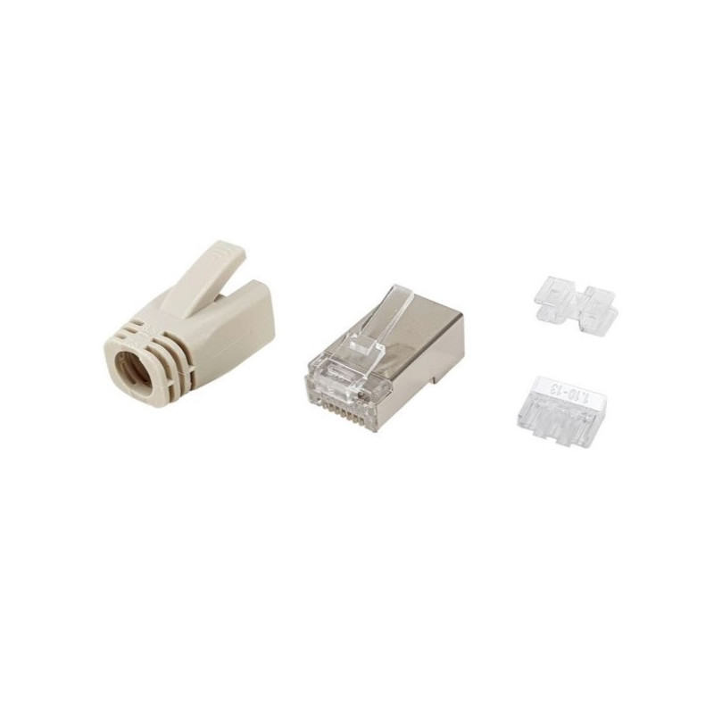 Kit 100 conectores rj45 equip categoria 6a 121182 apantallado con capuchon y guia