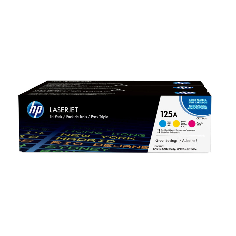 Pack 3 unidades tóner originales hp cf373am cian / magenta / amarillo 125a 1.400 páginas