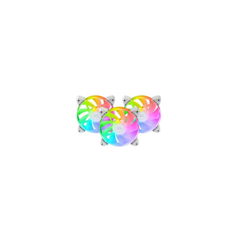 Kit 3xventilador interno argb mars gaming mf-3arw kit blanco 12x12cm argb rainbow aspas invertidas