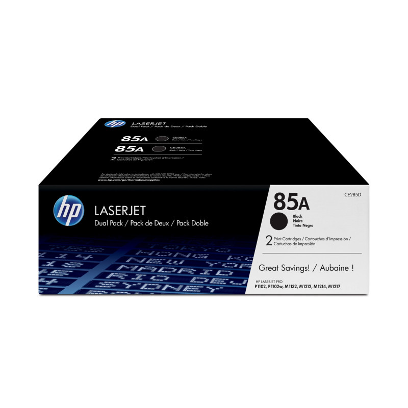 Pack 2 unidades tóner originales hp ce285ad negro 85a 3.200 páginas